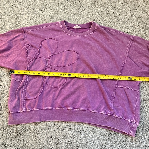 Easel Purple Crew Neck Sweater with Floral Stitching - Picture 4 of 8